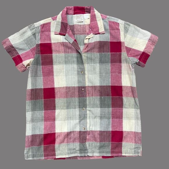 Quizz Again Vintage Western Checkered Cream Red Button Front Shirt Women's Large - Picture 1 of 8